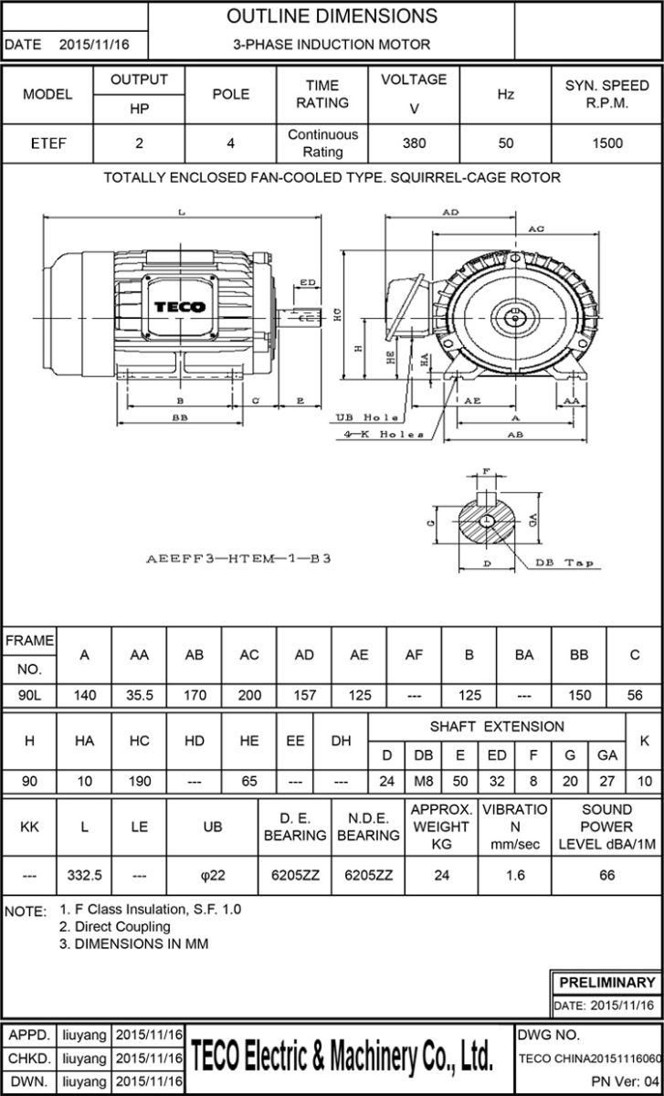 東元2HP 4P 臥式剎車(chē)電機(jī)尺寸圖